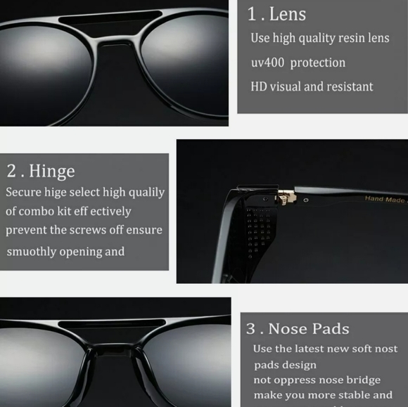 New Men Steampunk Black & side coverage sunglasses - Picture 5 of 5